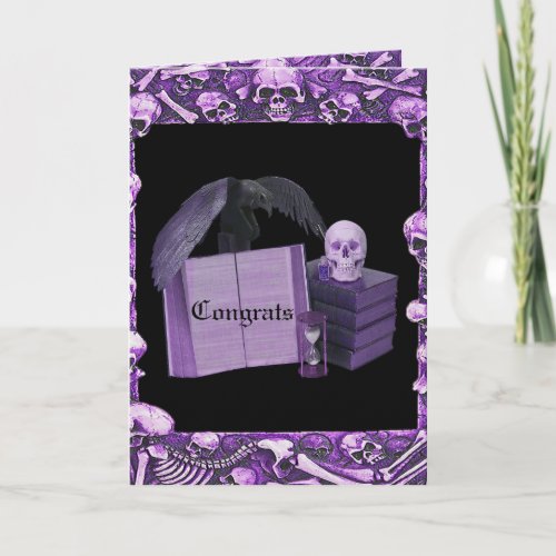 Purple Romance Skull Spellbook Wedding Card