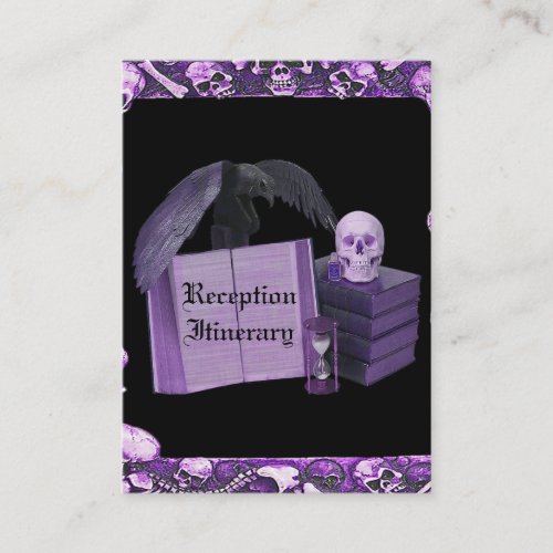 Purple Romance Skull Spellbook Wedding Enclosure Card