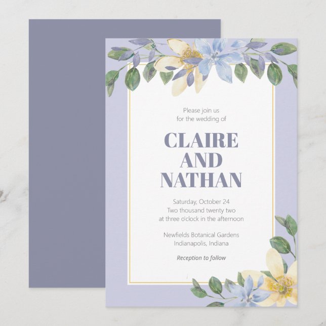 Purple Romantic Floral Watercolor Invitation (Front/Back)
