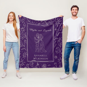 Purple Romantic Knight and Princess Line Art Story Fleece Blanket