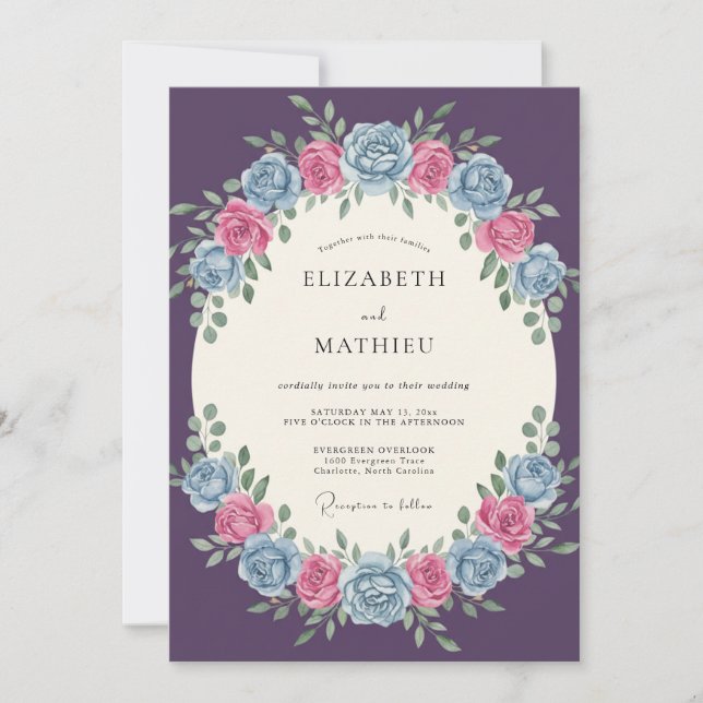 Purple Romantic Rose Wedding Invitation (Front)