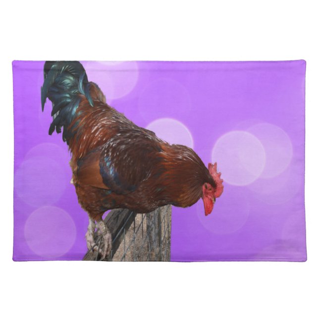 Purple Rooster Nosey Parker, Cloth Placemat (Front)