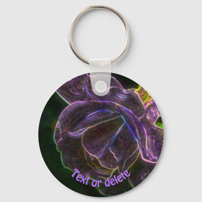 Purple Rose Abstract Art Flower Personalized Keychain (Front)
