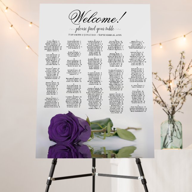 Purple Rose Alphabetical Seating Chart Welcome Foam Board (In Situ (Stand))
