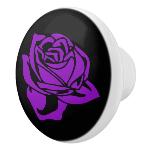 Purple Rose and Black Ceramic Knob