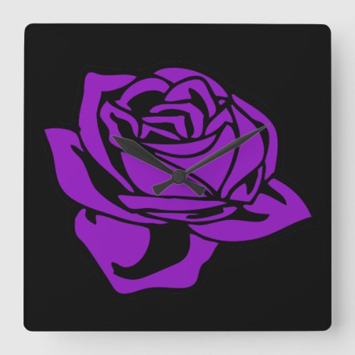 Purple Rose and Black Square Wall Clock