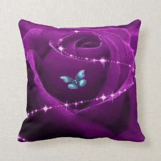 purple rose and blue butterfly throw pillow