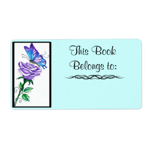 Purple Rose and Butterfly Book Label