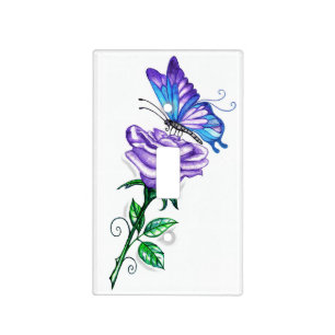 Purple Rose and Butterfly Switch Cover