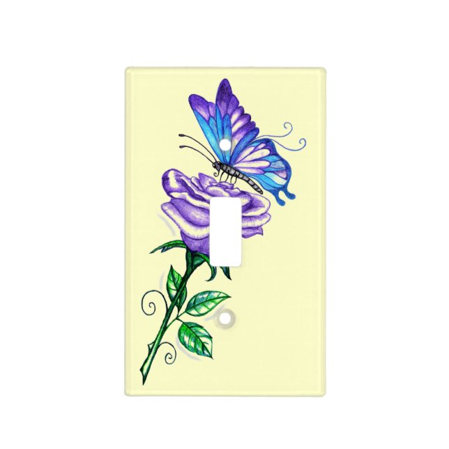 Purple Rose and Butterfly Switch Cover (Front)