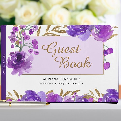 Purple Rose and Gold Leaf Celebration Guest Book