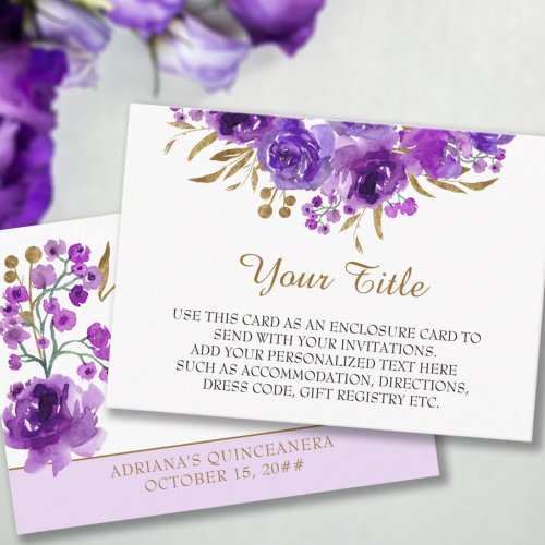 Purple Rose and Gold Leaf Reception Enclosure Card