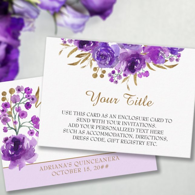 Purple Rose and Gold Leaf Reception Enclosure Card (Creator Uploaded)