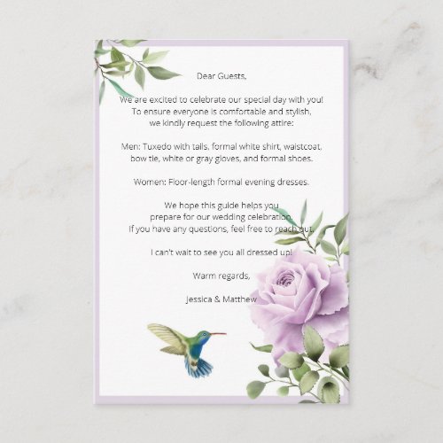 Purple Rose and  Hummingbird Enclosure Card