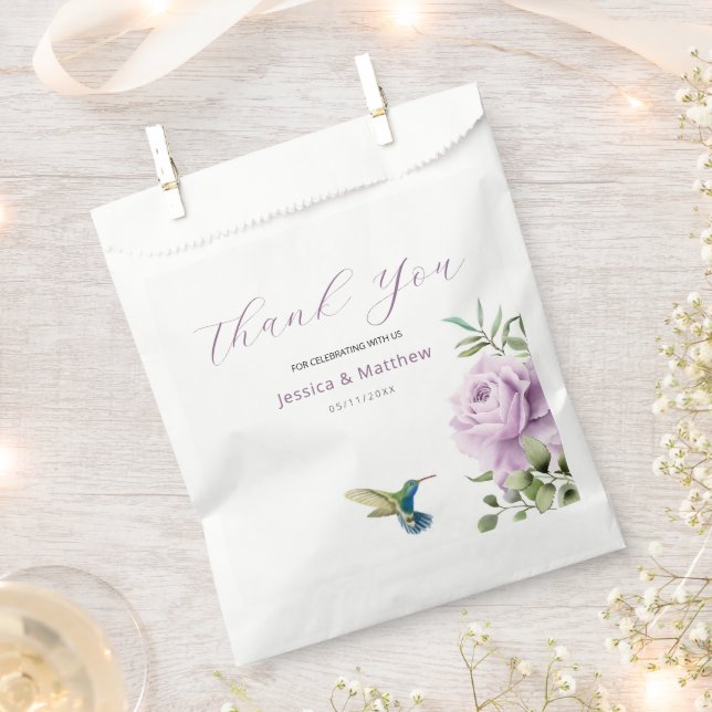 Purple Rose and  Hummingbird Favor Bag (Clipped)