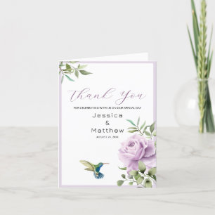 Purple Rose and Hummingbird Letterpress Thank You Card