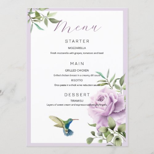 Purple Rose and  Hummingbird Menu