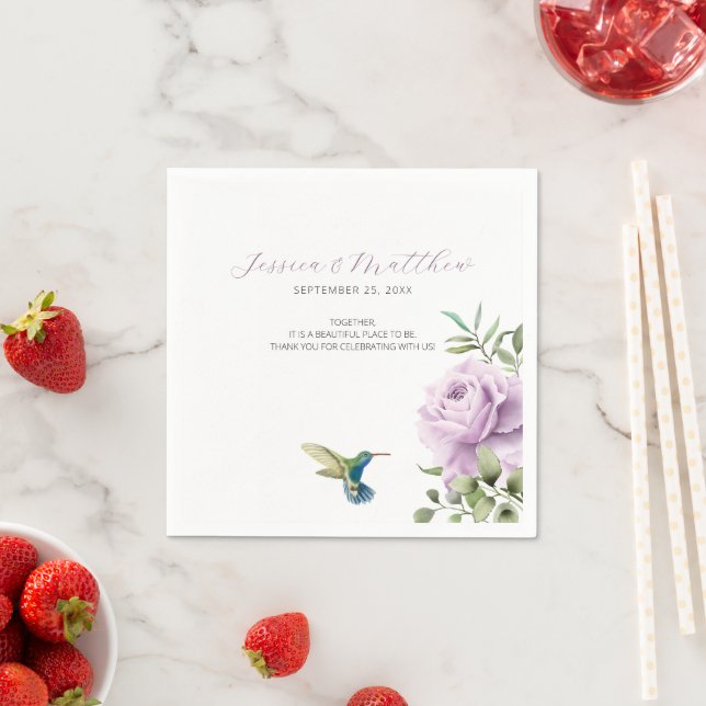 Purple Rose and  Hummingbird Napkins (Insitu)