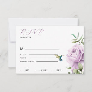 Purple Rose and Hummingbird RSVP Card