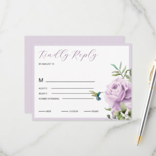 Purple Rose and Hummingbird RSVP Card