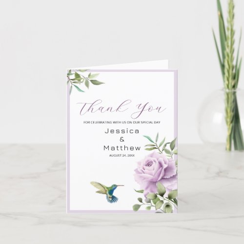 Purple Rose and  Hummingbird  Thank You Card