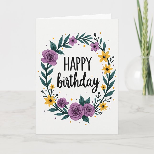 Purple Rose Birthday Card (Front)
