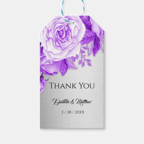 Purple Rose Boho Elegance Silver Wedding  Gift Tags