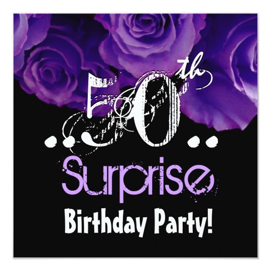 Purple Rose Bouquet 50th Surprise Birthday Party Invitation