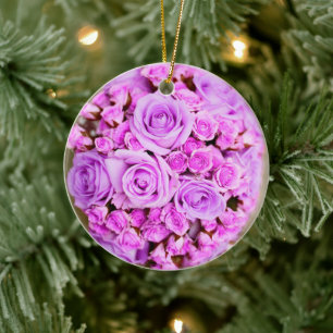 Purple Rose Bouquet Flower Ceramic Ornament