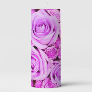 Purple Rose Bouquet Flowers Pillar Candle