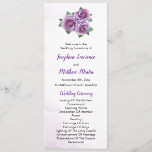 Purple Rose Bouquet Wedding Ceremony Program