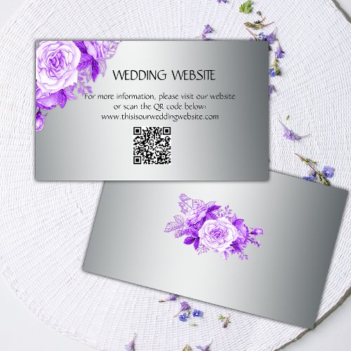Purple Rose Bridal Bouquet Silver Wedding Website  Enclosure Card