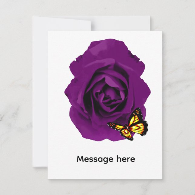 Purple Rose & Butterfly  Note Card (Front)