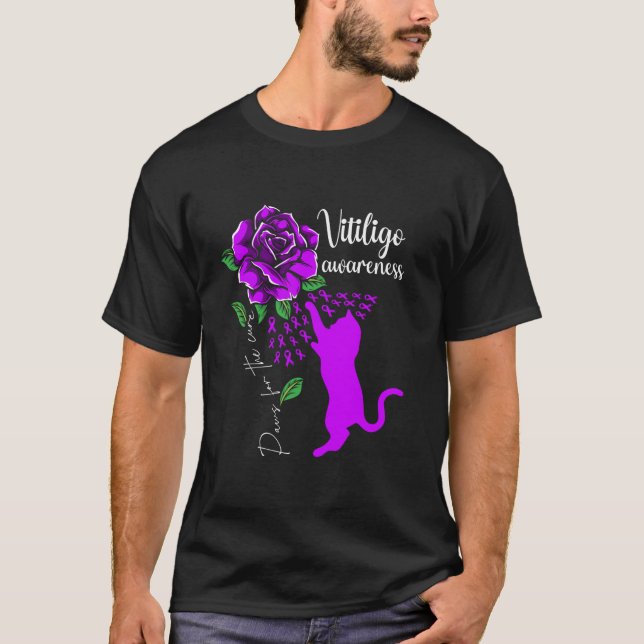 Purple Rose Cat Paws For The Cure Vitiligo Awarene T-Shirt (Front)