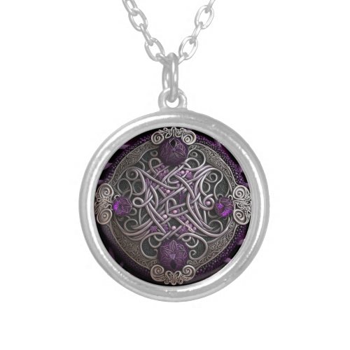 Purple Rose Celtic Knot Wrapping Paper Silver Plated Necklace