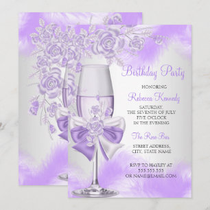 Purple Rose Champagne White Floral Party Invitation