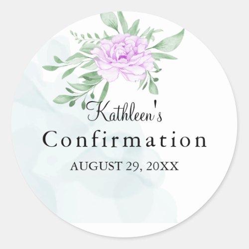 Purple Rose Eucalyptus First Holy Confirmation Classic Round Sticker