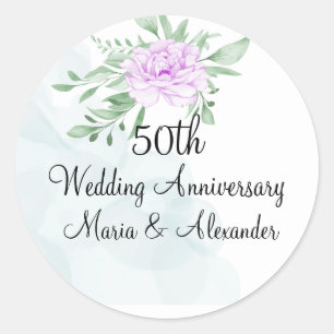 Purple Rose Eucalyptus Leaves 50th Anniversary Classic Round Sticker