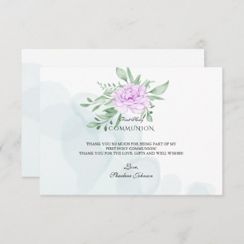 Purple Rose Eucalyptus Leaves Holy Communion Thank You Card