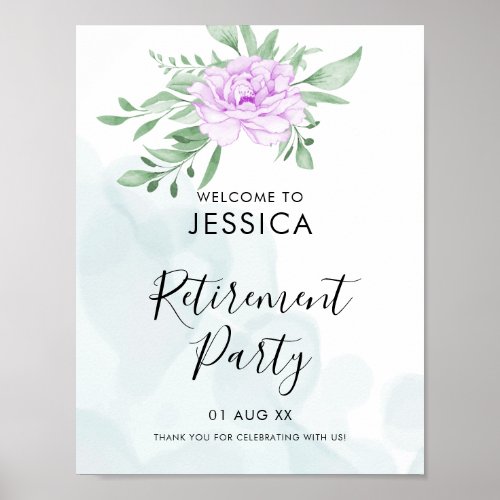 Purple Rose Eucalyptus Leaves Retirement Party Poster