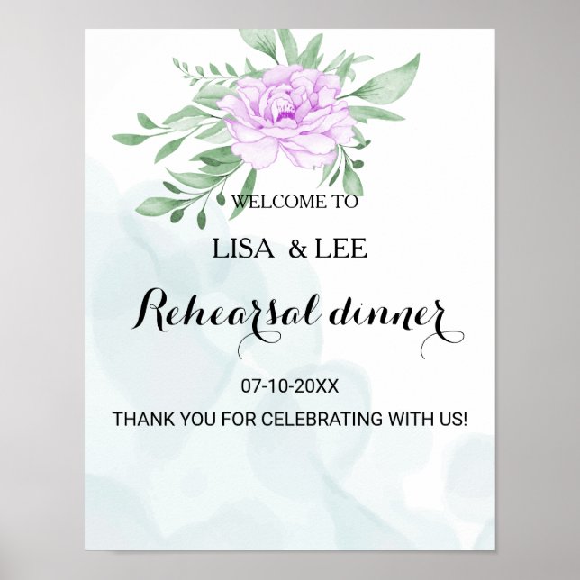 Purple Rose Eucalyptus Rehearsal Dinner Party  Poster (Front)