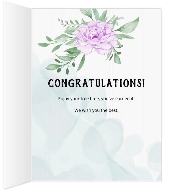 Purple Rose Eucalyptus Retirement Congratulations Card (Inside (Right))