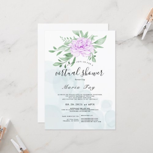 Purple Rose Eucalyptus Virtual Bridal Shower Invitation