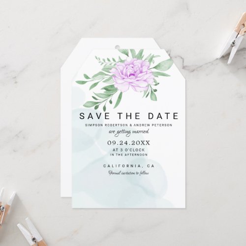 Purple Rose Eucalyptus Wedding Save The Date Invitation