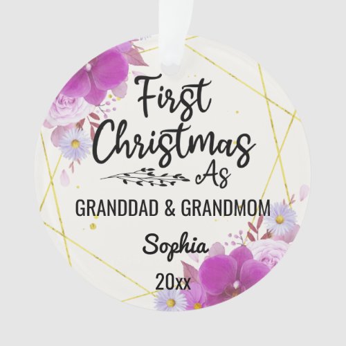 purple rose First Christmas As Granddad  Grandmom Ornament