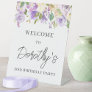 Purple Rose Floral 30th Birthday Welcome Pedestal Sign