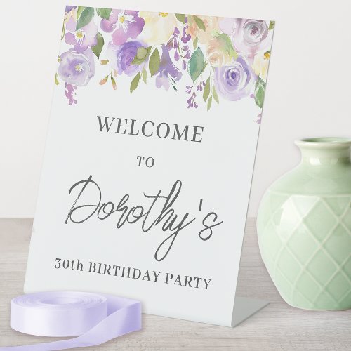 Purple Rose Floral 40th Birthday Welcome Pedestal Sign