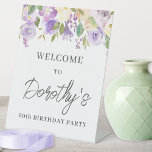 Purple Rose Floral 60th Birthday Welcome Pedestal Sign<br><div class="desc">Welcome guests to your birthday party with this elegant purple rose and greenery welcome sign. It coordinates with the Rustic Purple Floral Botanical collection.</div>