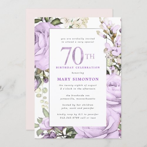 Purple Rose Floral 70th Birthday Party Invitation