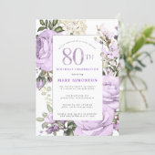 Purple Rose Floral 80th Birthday Party Invitation (Standing Front)